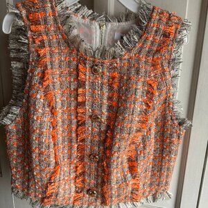 NWT $168 Walter Baker Dara Top in Malibu Orange tweed Size Large